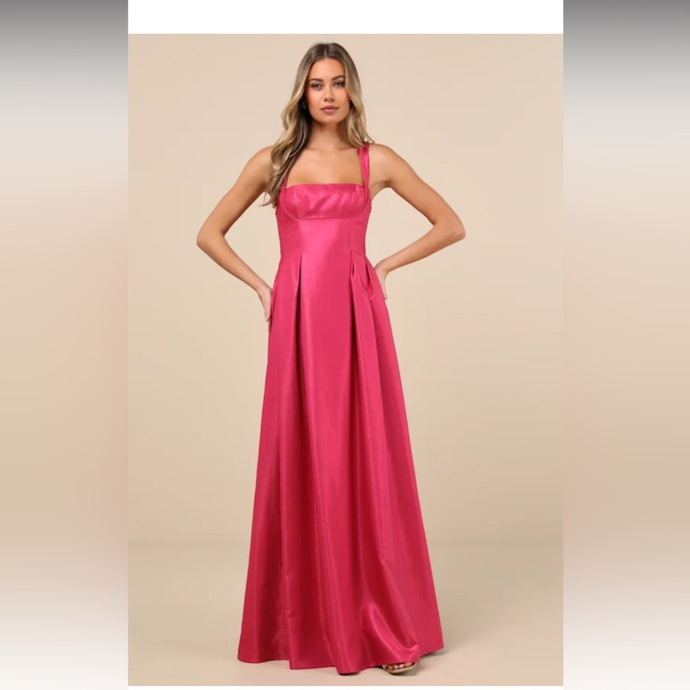 Lulus Immaculate Aura Shiny Magenta Taffeta Maxi Dress With Pockets Size Large